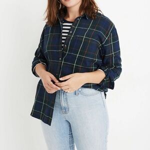 Madewell Blue and Green Plaid Button Down Flannel Top